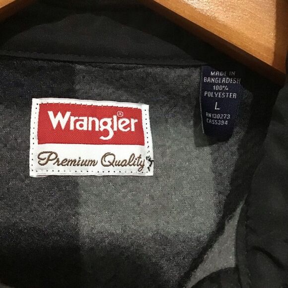 Wrangler Black Gray Plaid Fleece Button Up Shacket Shirt L - Picture 9 of 10